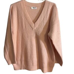 DOUBLE ZERO Lovely Large Pink V Neck Long Sleeve Knit Sweater‎ Women NEW w/o tag